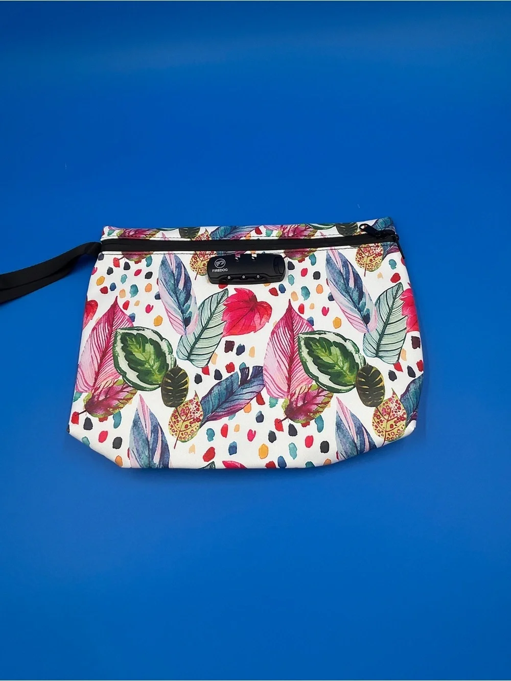 Floral FIREDOG Tropical Print Zip LOCKING Pouch - White